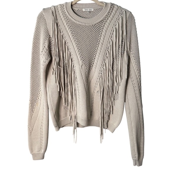 RONNY KOBO fringe‎ knit sweater — small — cream / neutral western boho - Picture 2 of 7